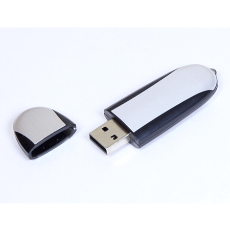 USB флешка  Овал черная на 8Гб изготовлена из пластика с металлическими вставками. Размеры: 7*2,5*0,7 см. Нанесение логотипа рекомендуем делать методом лазерной гравировки или тампопечати. Возможные объемы памяти: 16, 32 и 64 Гб. Минимальный тираж от 50 штук.