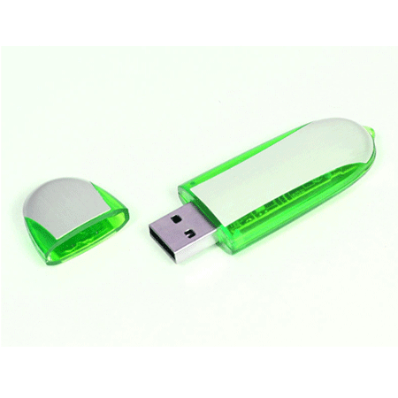 USB флешка  Овал зеленая на 8Гб изготовлена из пластика с металлическими вставками. Размеры: 7*2,5*0,7 см. Нанесение логотипа рекомендуем делать методом лазерной гравировки или тампопечати. Возможные объемы памяти: 16, 32 и 64 Гб. Минимальный тираж от 50 штук.