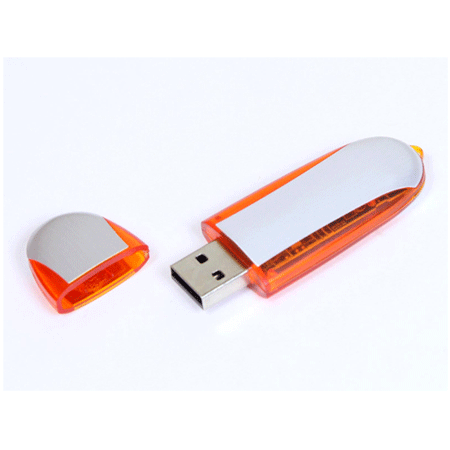 USB флешка Овал оранжевая на 8Гб изготовлена из пластика с металлическими вставками. Размеры: 7*2,5*0,7 см. Нанесение логотипа рекомендуем делать методом лазерной гравировки или тампопечати. Возможные объемы памяти: 16, 32 и 64 Гб. Минимальный тираж от 50 штук.
