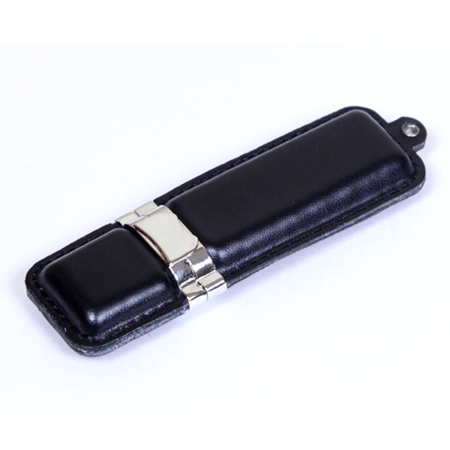 USB флешка SKIN в черном кожаном корпусе с металлическими вставками. Объем памяти 8 Гб. Размеры: 13*26*90 мм. Подходит под гравировку и тампопечать. Возможные объемы памяти: 16, 32, 64 Гб. Минимальный тираж от 50 штук.