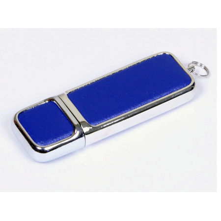 USB флешка Pin синяя на 8Гб в кожаном корпусе с металлическими вставками. Размеры: 11*22*65 мм. Логотип рекомендуем наносить методом лазерной гравировки или тампопечатью.  Возможные объемы памяти: 16, 32, 64 GB. Минимальный тираж от 50 штук.