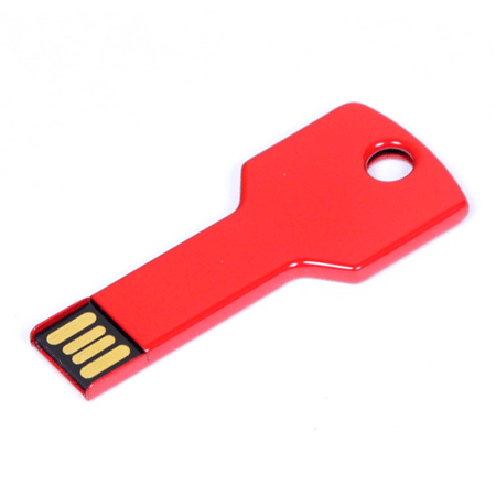 USB флешка «Ключ» красного цвета на 8 Гб идеально подходит под гравировку. Размеры: 3*24*56 мм. Возможные объемы памяти: 16, 32, 64 Гб. Минимальный тираж 50 штук.