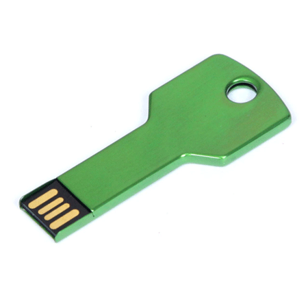 USB флешка «Ключ» зеленого цвета на 8 Гб идеально подходит под гравировку. Размеры: 3*24*56 мм. Возможные объемы памяти: 16, 32, 64 Гб. Минимальный тираж 50 штук.