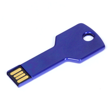 USB флешка «Ключ» синего цвета на 8 Гб идеально подходит под гравировку. Размеры: 3*24*56 мм. Возможные объемы памяти: 16, 32, 64 Гб. Минимальный тираж 50 штук.