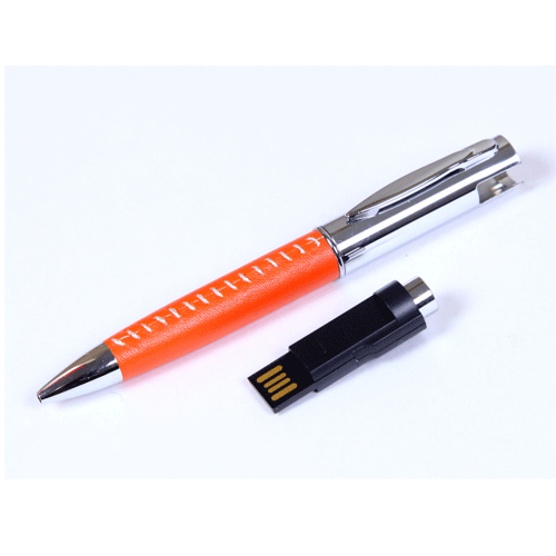 USB флешка Ручка оранжевая на 8Гб в металлическом корпусе с отделкой из кожи. Размеры: длина 144 мм, диаметр 14 мм. Метод нанесения: гравировка. Возможные объемы памяти: 16, 32, 64 Гб. Минимальный тираж 50 штук.