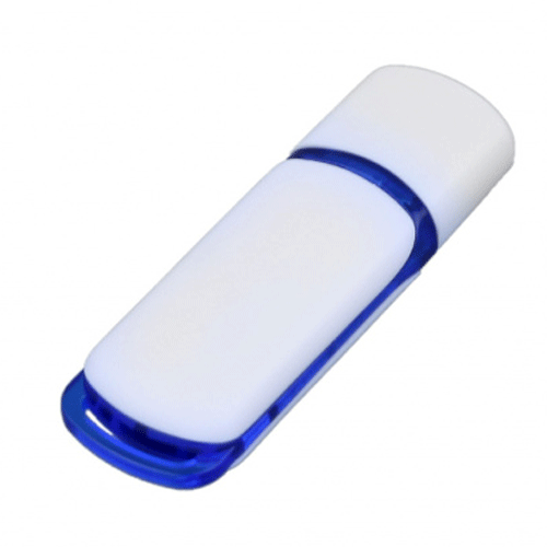 USB флешка «Клос» бело-синяяя (8Гб) в пластиковом корпусе с тонкими алюминиевыми вставками. Размеры: 33*15 мм Идеально подходит под тампопечать. Возможные объемы памяти: 16, 32, 64 Гб. Минимальный тираж от 50 штук.