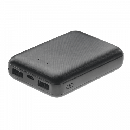 Внешний аккумулятор «DELTA» черный емкостью 10000 mAh изготовлен из пластика. Фактура которого имитирует ткань. Аккумулятор имеет два выхода USB, время зарядки 6-7 часов. Также у аккумулятора есть индикатор уровня заряда батареи, 4 светодиода. В комплект входит: USB кабель 3 в 1, белый (Lightning + Micro-USB + Type-C). Размер аккумулятора: 8,9x6,3x2,1 см. Для нанесения рекомендуем использовать тампопечать. Минимальный тираж 20 шт.