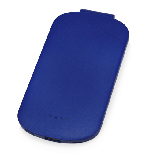 Зарядное устройство «Pin» синее  емкостью 4000 mAh из пластика. Имеет большую площадь под нанесение. С обратной стороны аккумулятора есть клип, благодаря чему, его можно крепить на одежду, сумку или ремень. Размер: 6,7 х 12,8 х 0,8 см. Нанесение рекомендуем делать с помощью тампопечати. Минимальный тираж 10 штук.
