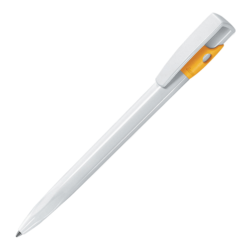 Ручка шариковая Lecce Pen «Kiki» бело-желтая имеет кнопочный механизм. Стержень с синими чернилами, изготовлена из пластика. Рекомендуемый способ нанесения: тампопечать. Минимальный тираж 300 штук.