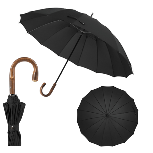 Зонт-трость Big Boss одного из самых известных европейских модных брендов 
 Bugatti черного цвета. Дорогой, модный,изысканный зонт с ручкой из дерева и 16 спицами. Благодаря большому куполу, он укроет от дождя двоих.
Механический зонт, поставляется без чехла.Размеры: длина 105 см, диаметр, купола 131 см, материал каркас - металл; купол - полиэстер, 190T; ручка - дерево, каштан. Для нанесения рекомендуем шелкографию. Минимальный тираж 10 шт.
