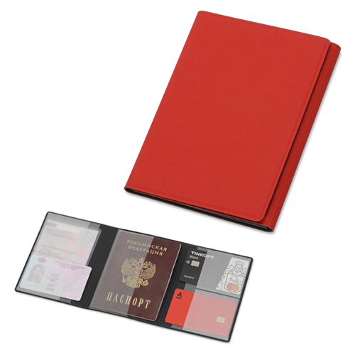 Обложка на магнитах для автодокументов и паспорта «Fix» красная