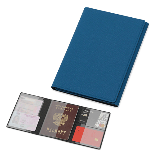 Обложка на магнитах для автодокументов и паспорта «Fix» синяя