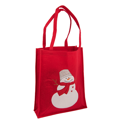 Войлочная сумка СНЕГОВИК красная - теплая, мягкая и праздничная. Положите в нее плед, термос или что-то другое - и получите замечательный новогодний подарок. Размер: 40*33*9 см. Способ нанесения логотипа: шелкография/вышивки. Минимальный тираж от 50 штук.