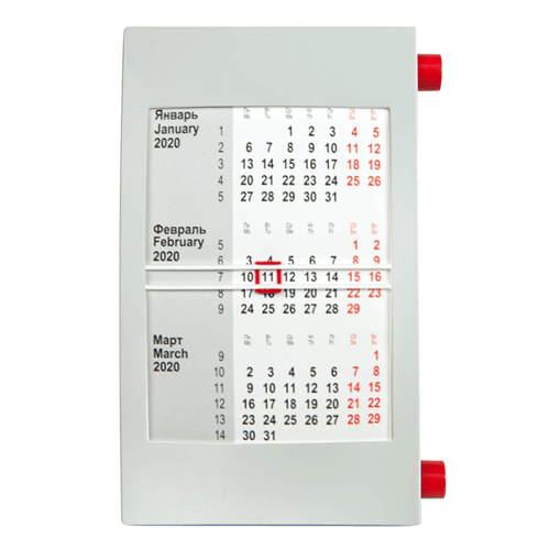 Настольный календарь на 2 года из серо-красного пластика (2021-2022)