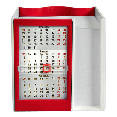 Календарь настольный бело-красный на 2 года (2021-2022) с кубариком