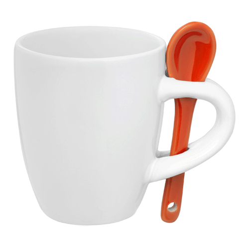 Кофейная кружка Pairy белая с оранжевой ложкой под логотип